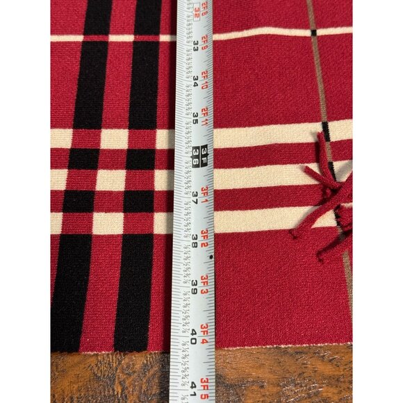 NEW Colleen Lopez Womens Plaid Fringed Wrap Shawl XL Red Black Cozy Chic Cape - Picture 10 of 10